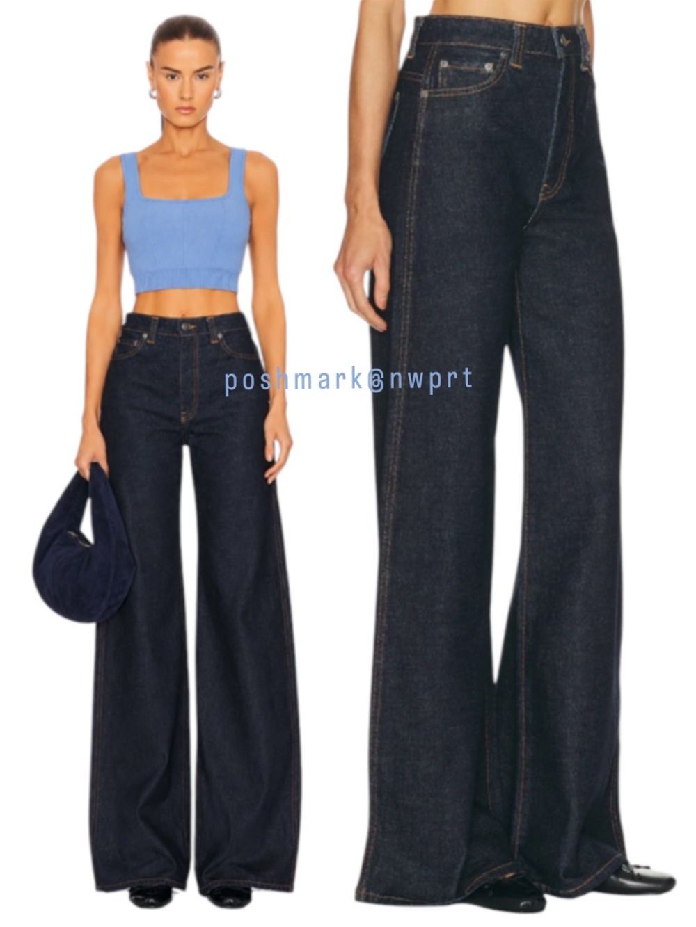 NWT 💯 KHAITE Dane Benson Dark Blue High Rise Wide Leg Jeans 24